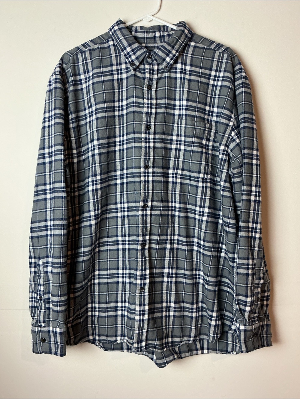 St John’s Bay Flannel Shirt Men’s XXL Gray Blue Plaid Cotton Classic Fit
